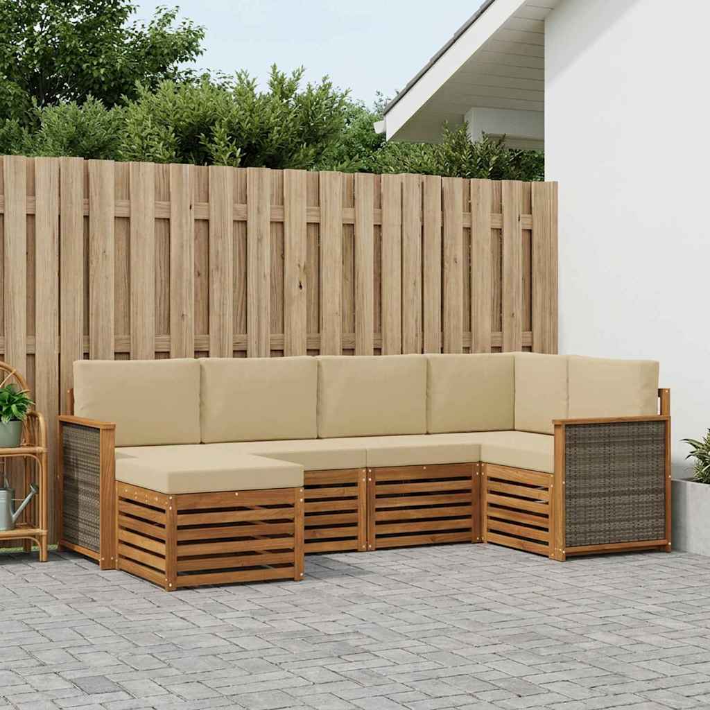vidaXL Conjunto de sofás de exterior 5 uds. Natural