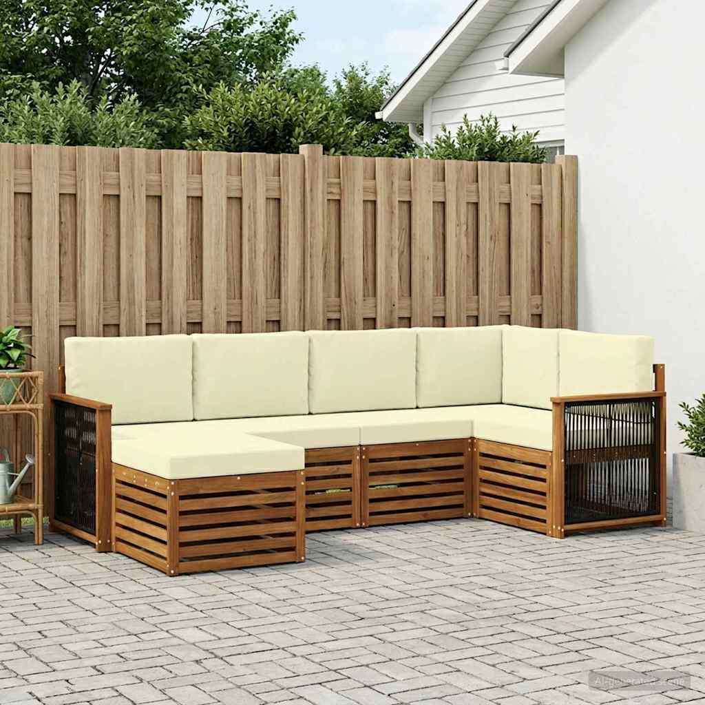 vidaXL Conjunto de sofás de exterior 5 uds. Natural y Crema