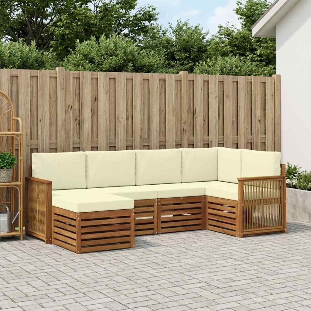 vidaXL Conjunto de sofás de exterior 5 uds. Natural y Crema