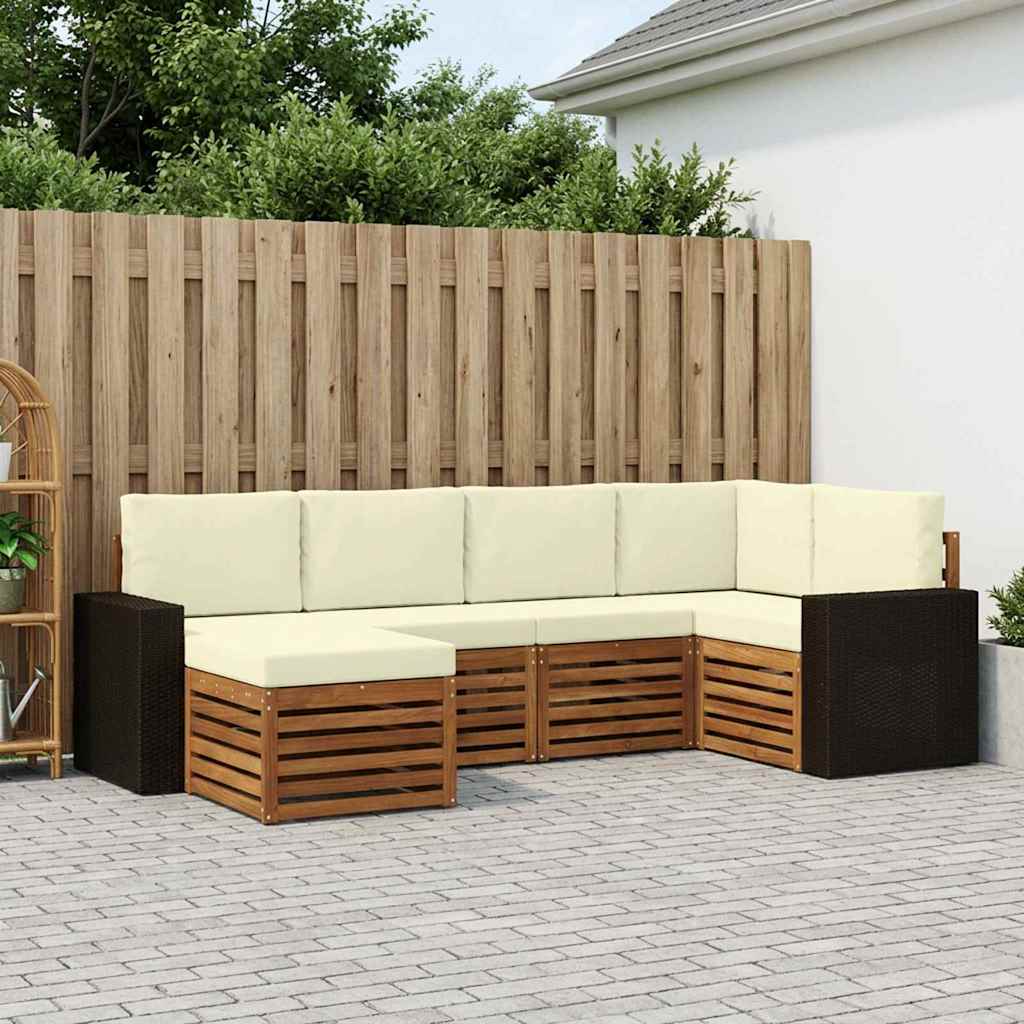 vidaXL Conjunto de sofás de exterior 6 uds. Natural y Crema Poliéster