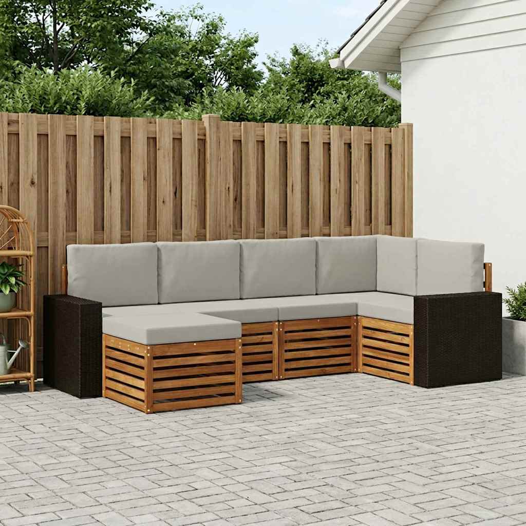 vidaXL Conjunto de sofás de exterior 6 uds. Natural y Gris Claro