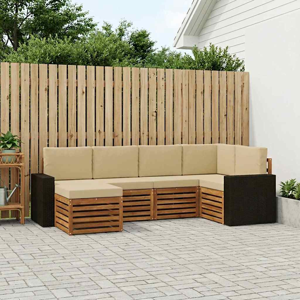 vidaXL Conjunto de sofás de exterior 6 uds. Natural y Beige Poliéster