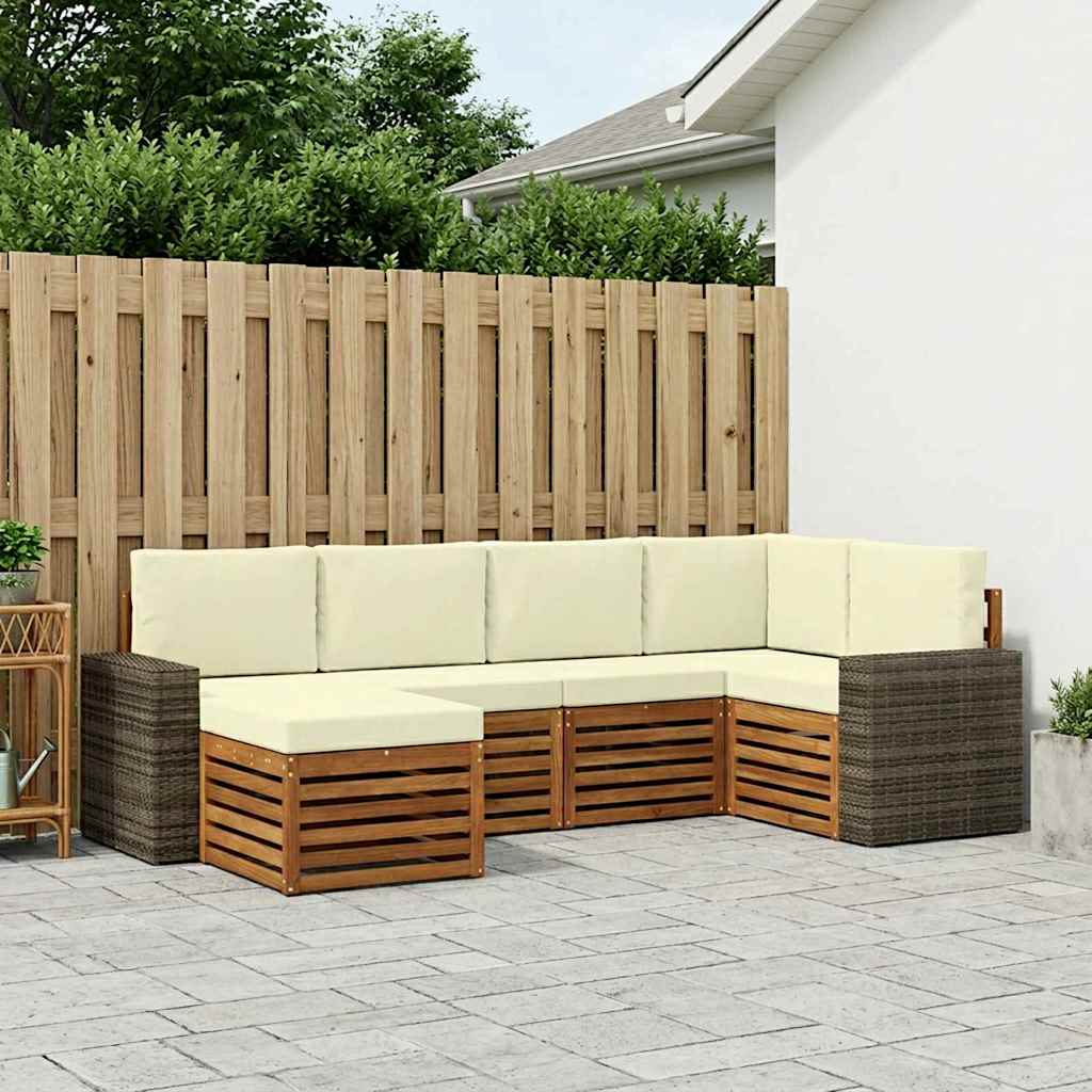 vidaXL Conjunto de sofás de exterior 6 uds. Natural y Crema Poliéster