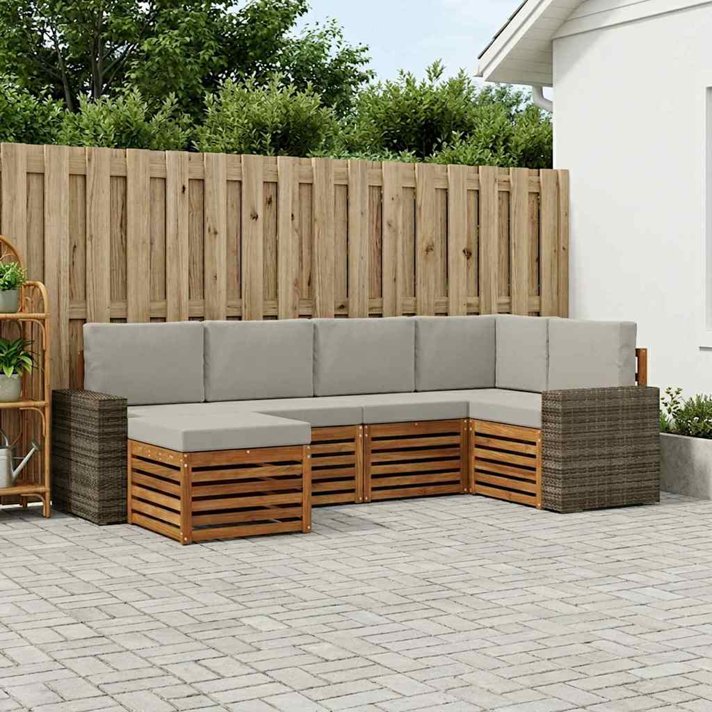 vidaXL Conjunto de sofás de exterior 6 uds. Natural y Gris Claro