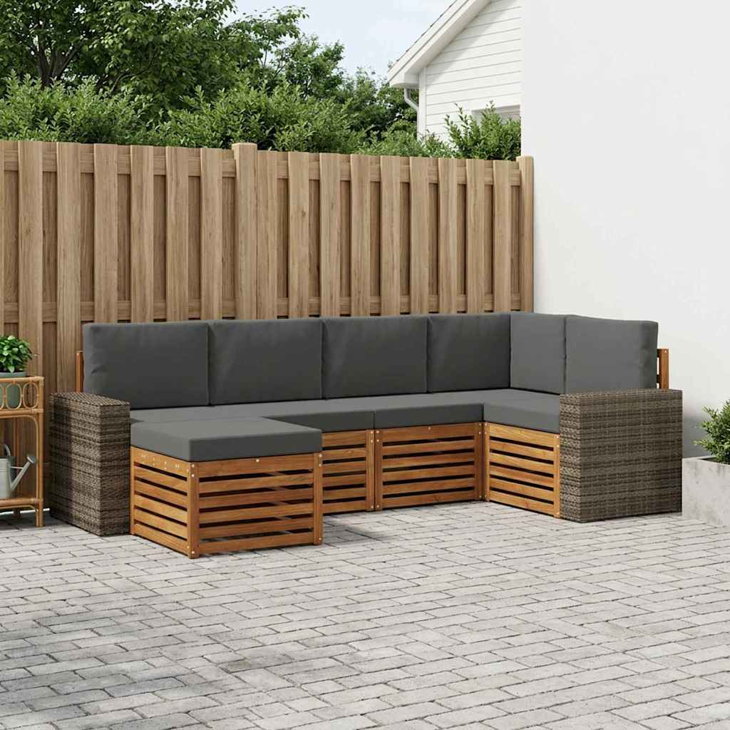 vidaXL Conjunto de sofás de exterior 6 uds. Natural y Antracita