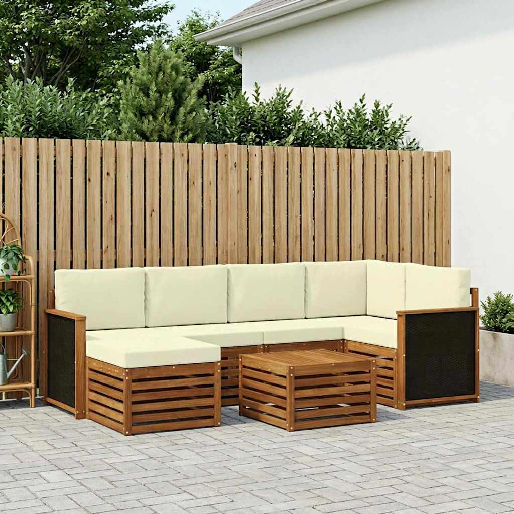 vidaXL Conjunto de sofás de exterior 6 uds. Natural y Crema
