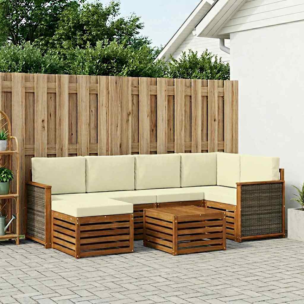vidaXL Conjunto de sofás de exterior 6 uds. Natural y Crema