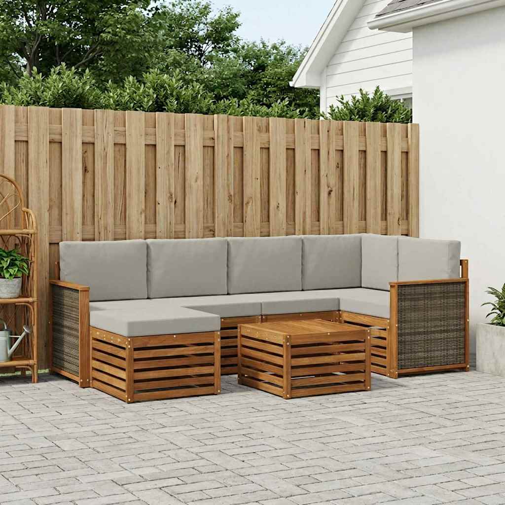 vidaXL Conjunto de sofás de exterior 6 uds. Natural y Gris Claro