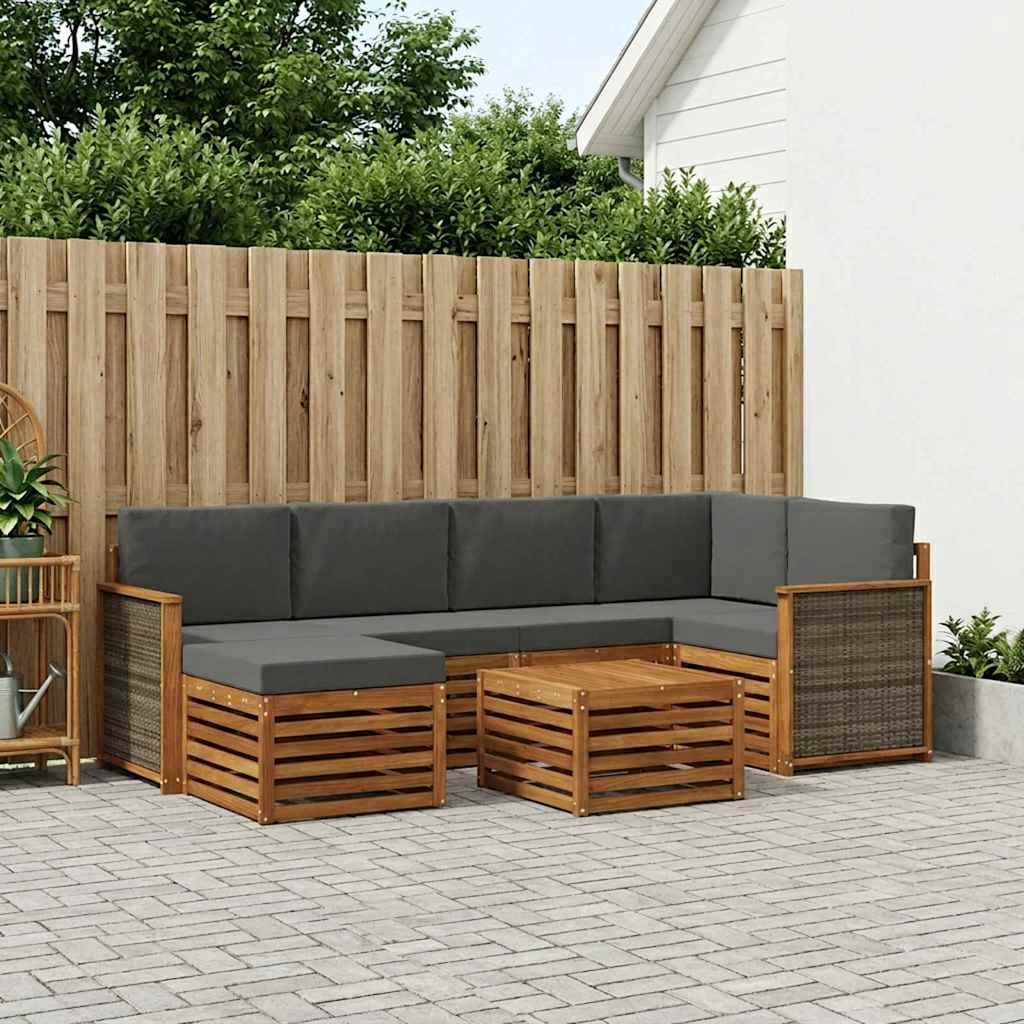 vidaXL Conjunto de sofás de exterior 6 uds. Natural y Antracita