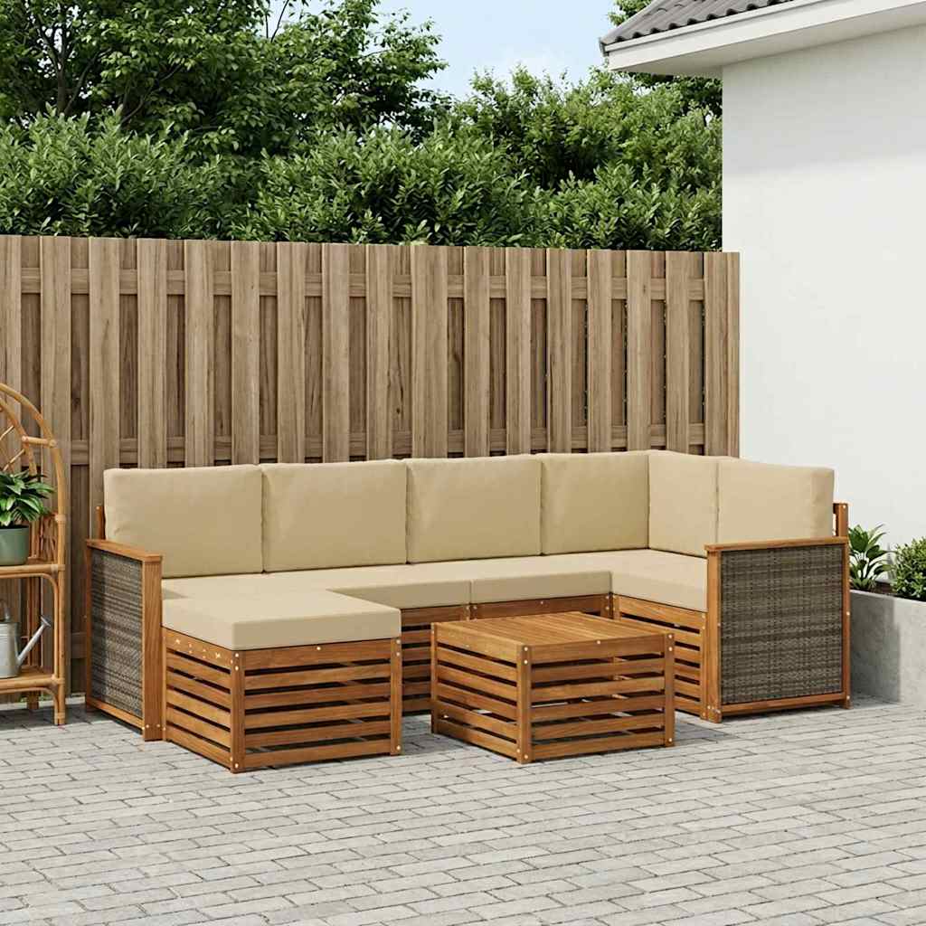 vidaXL Conjunto de sofás de exterior 6 uds. Natural