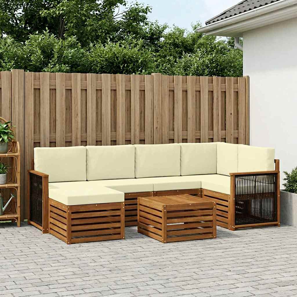 vidaXL Conjunto de sofás de exterior 6 uds. Natural y Crema