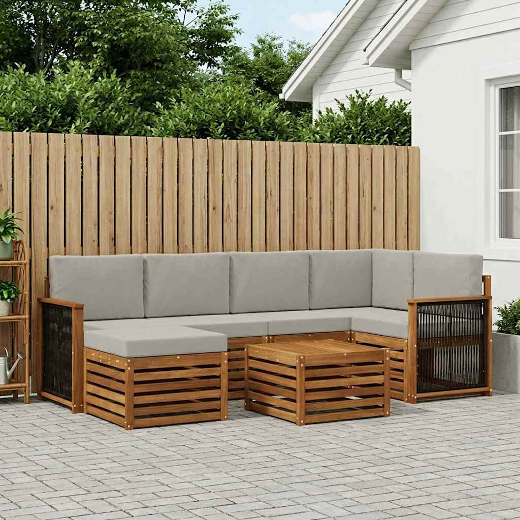 vidaXL Conjunto de sofás de exterior 6 uds. Natural y Gris Claro