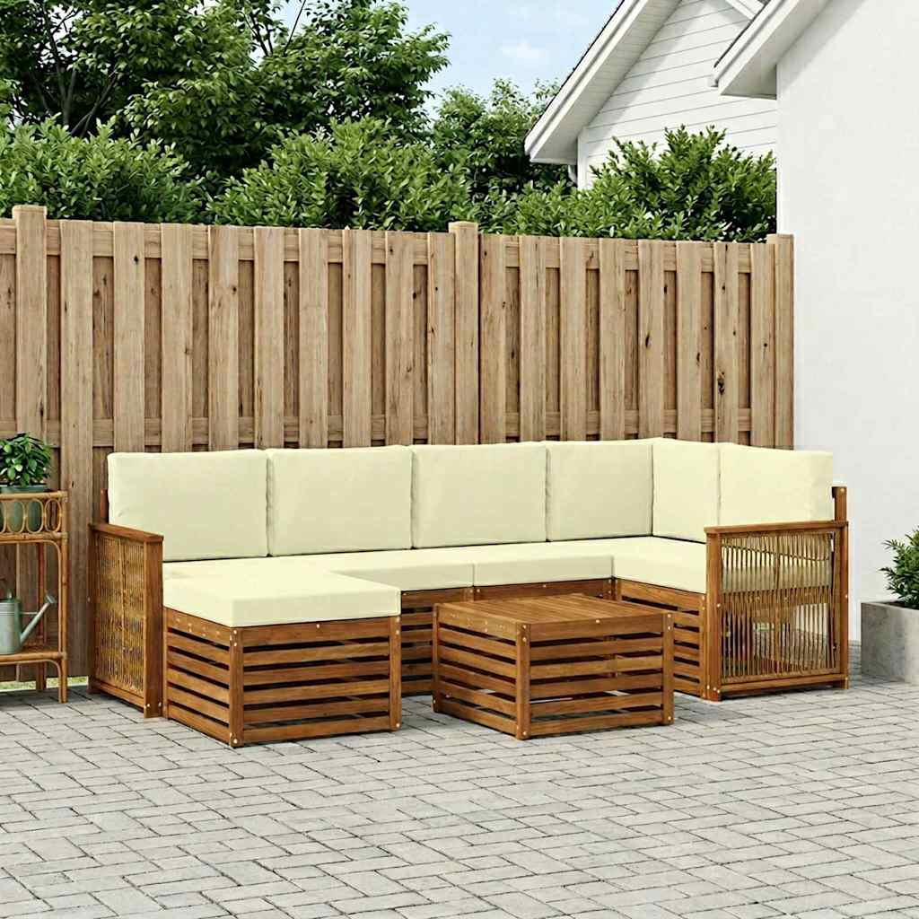 vidaXL Conjunto de sofás de exterior 6 uds. Natural y Crema
