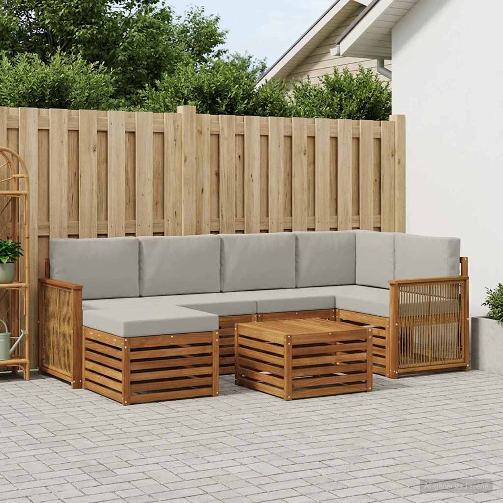 vidaXL Conjunto de sofás de exterior 6 uds. Natural y Gris Claro