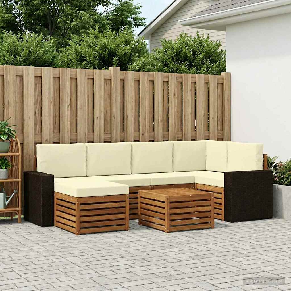 vidaXL Conjunto de sofás de exterior 7 uds. Natural y Crema Poliéster