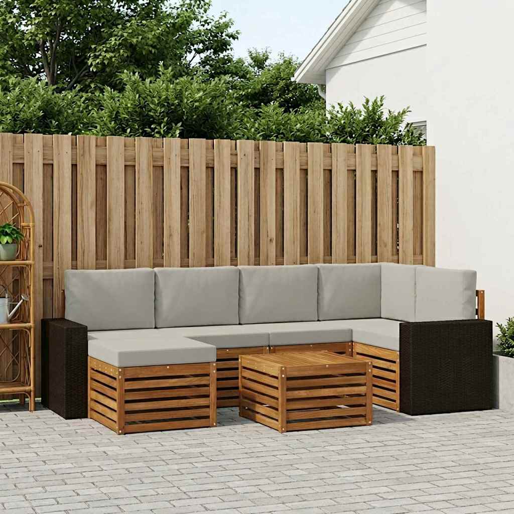 vidaXL Conjunto de sofás de exterior 7 uds. Natural y Gris Claro