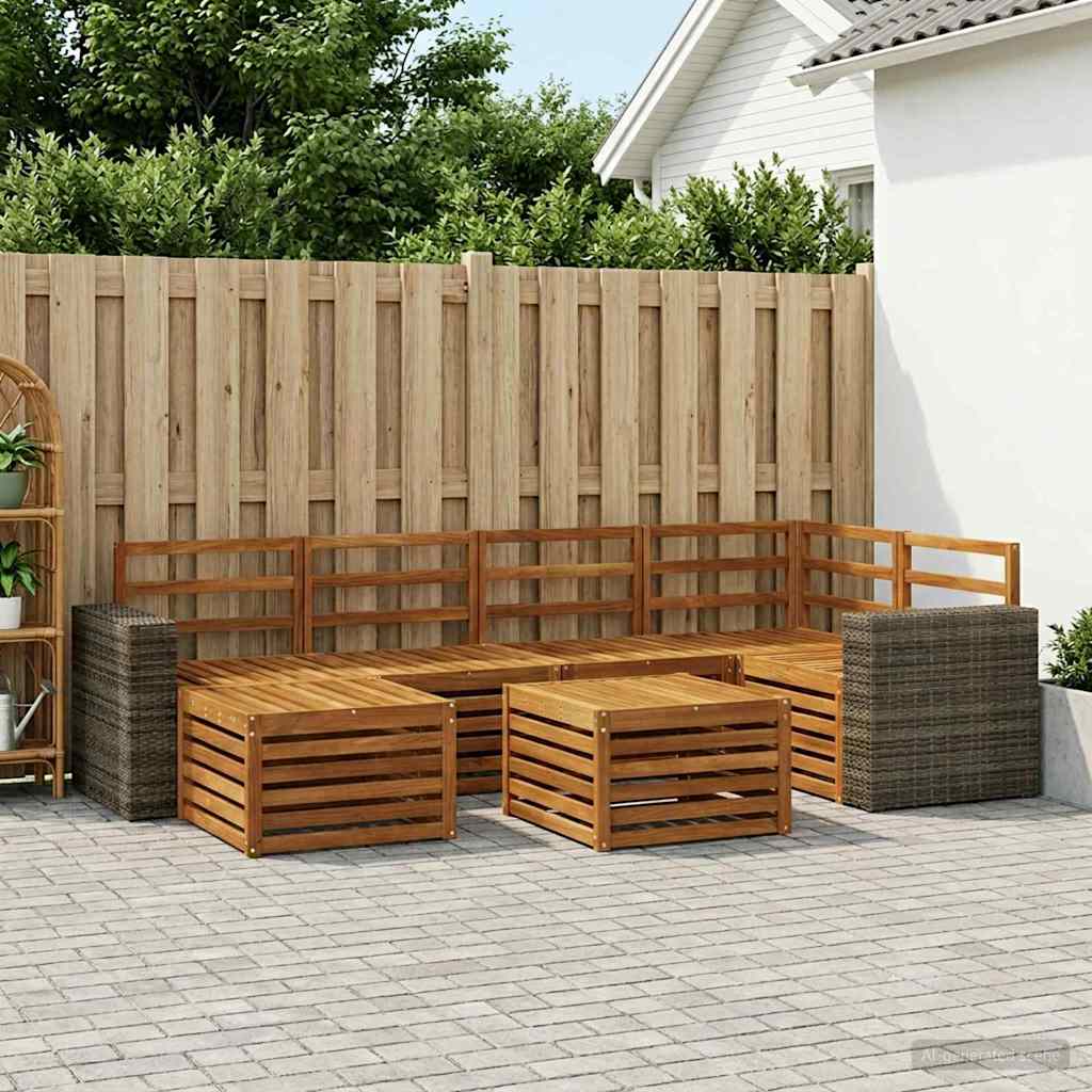 vidaXL Conjunto de sofás de exterior 7 uds. Natural Poliéster