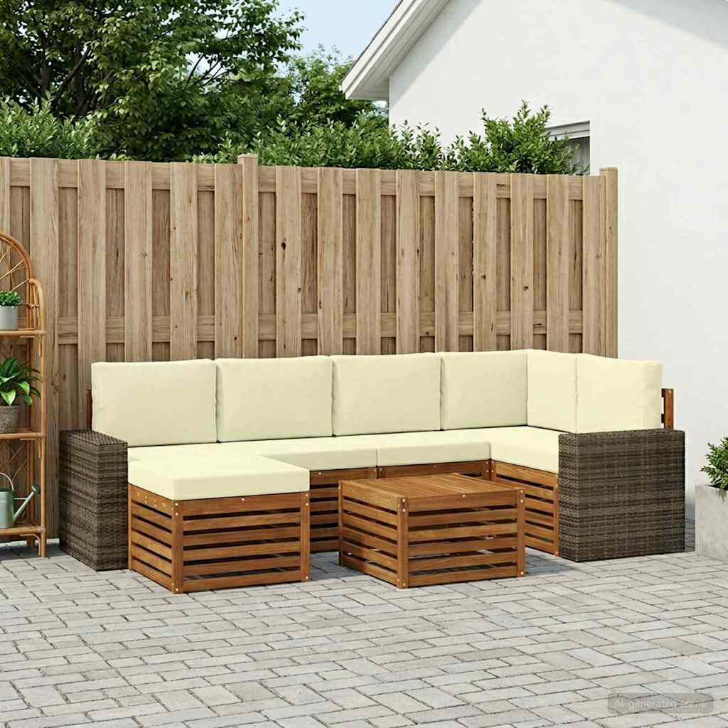 vidaXL Conjunto de sofás de exterior 7 uds. Natural y Crema Poliéster