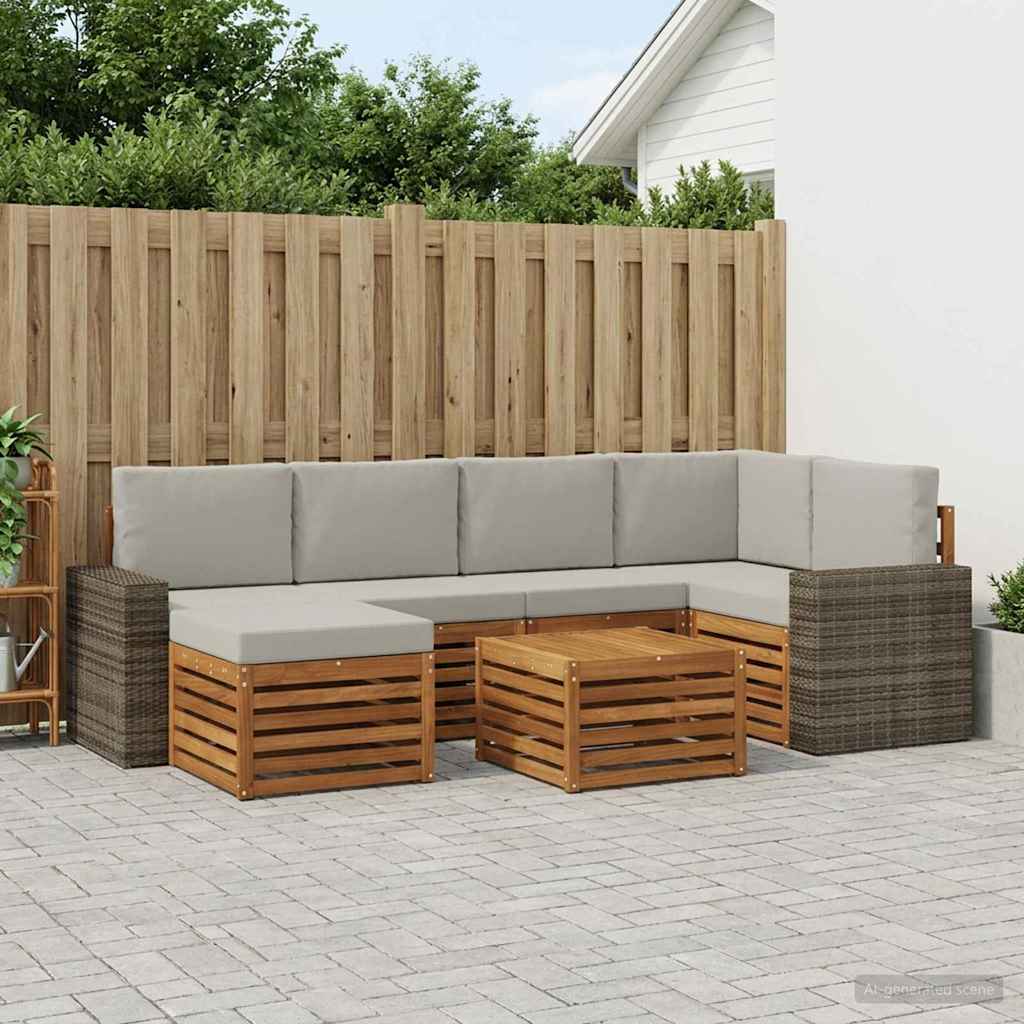 vidaXL Conjunto de sofás de exterior 7 uds. Natural y Gris Claro