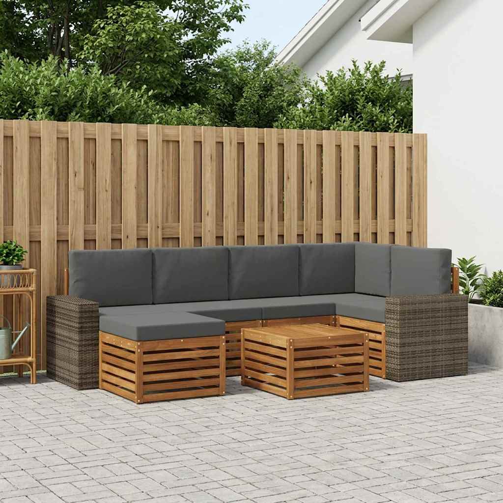 vidaXL Conjunto de sofás de exterior 7 uds. Natural y Antracita