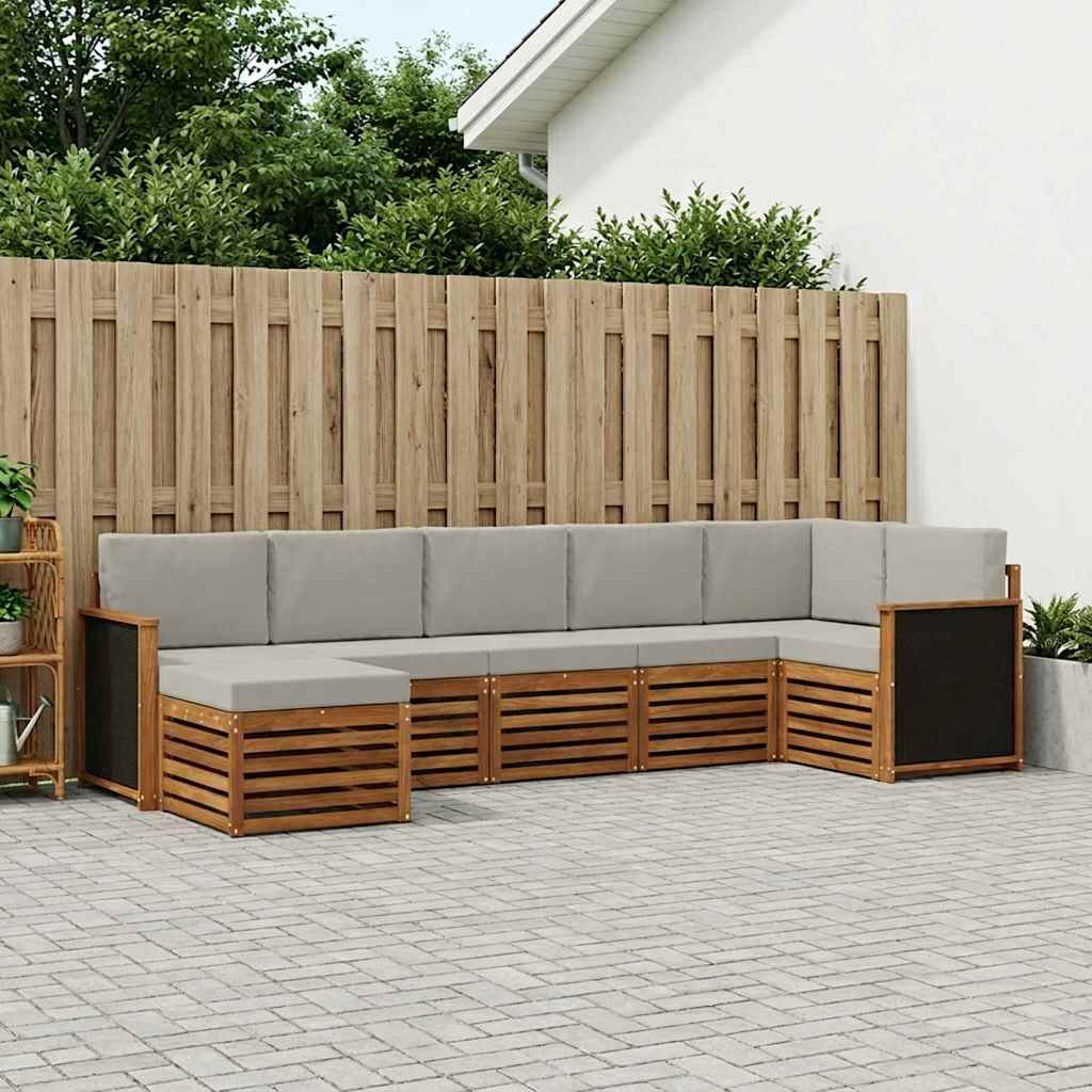 vidaXL Conjunto de sofás de exterior 6 uds. Natural y Gris Claro