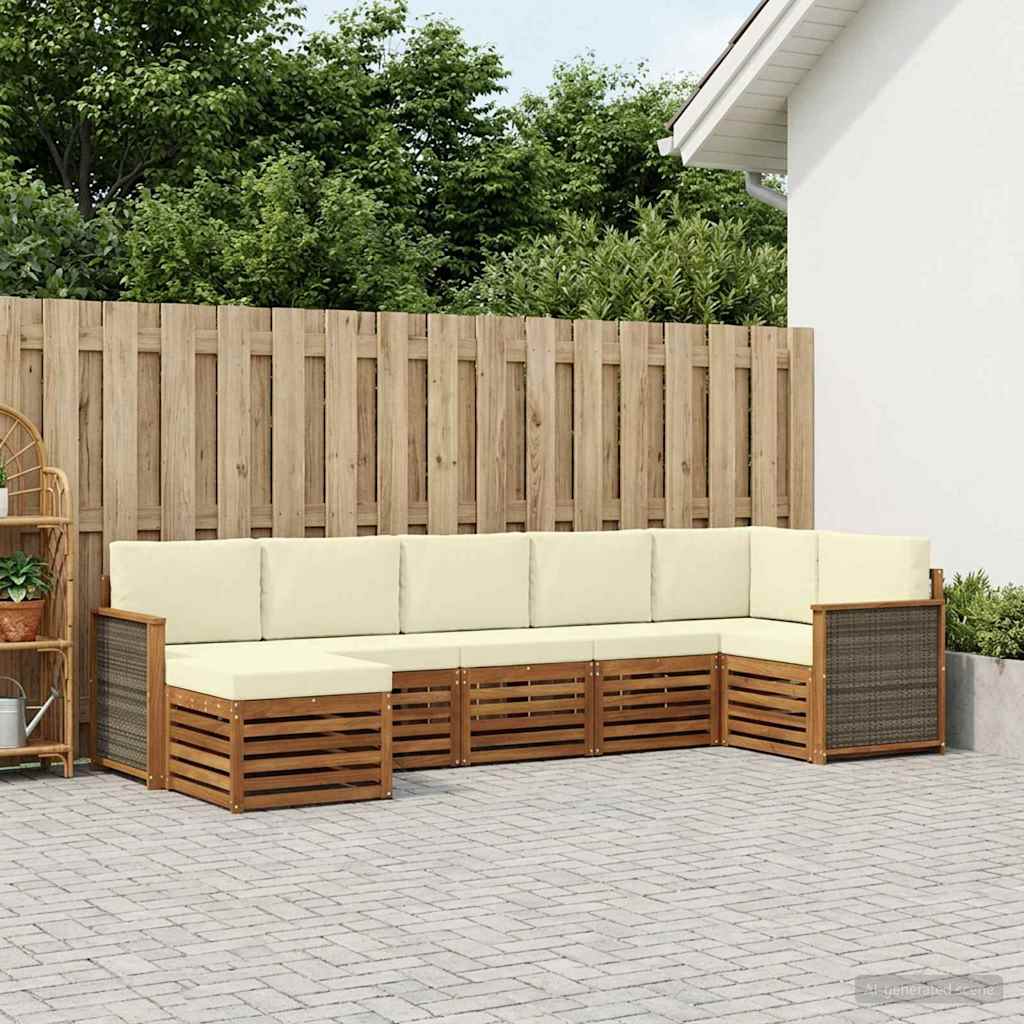 vidaXL Conjunto de sofás de exterior 6 uds. Natural y Crema