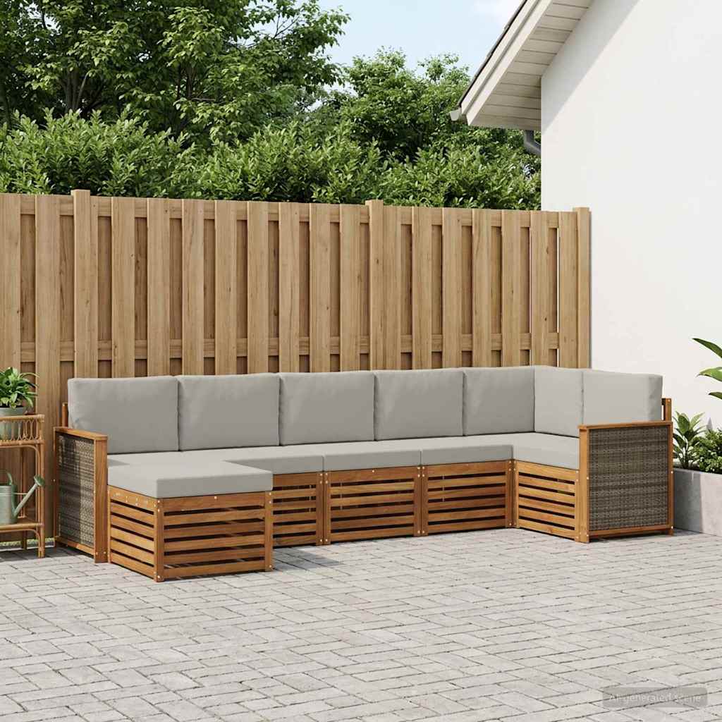 vidaXL Conjunto de sofás de exterior 6 uds. Natural y Gris Claro
