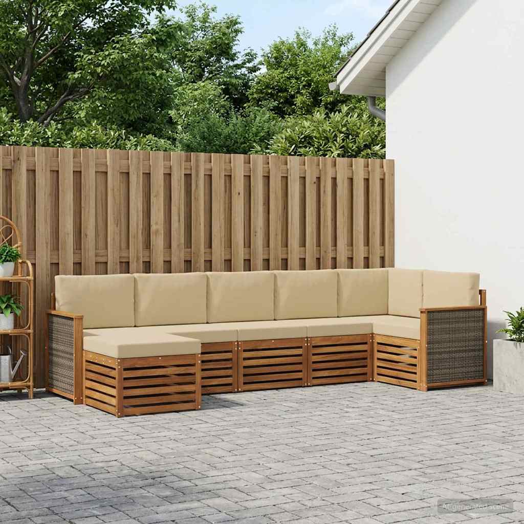 vidaXL Conjunto de sofás de exterior 6 uds. Natural