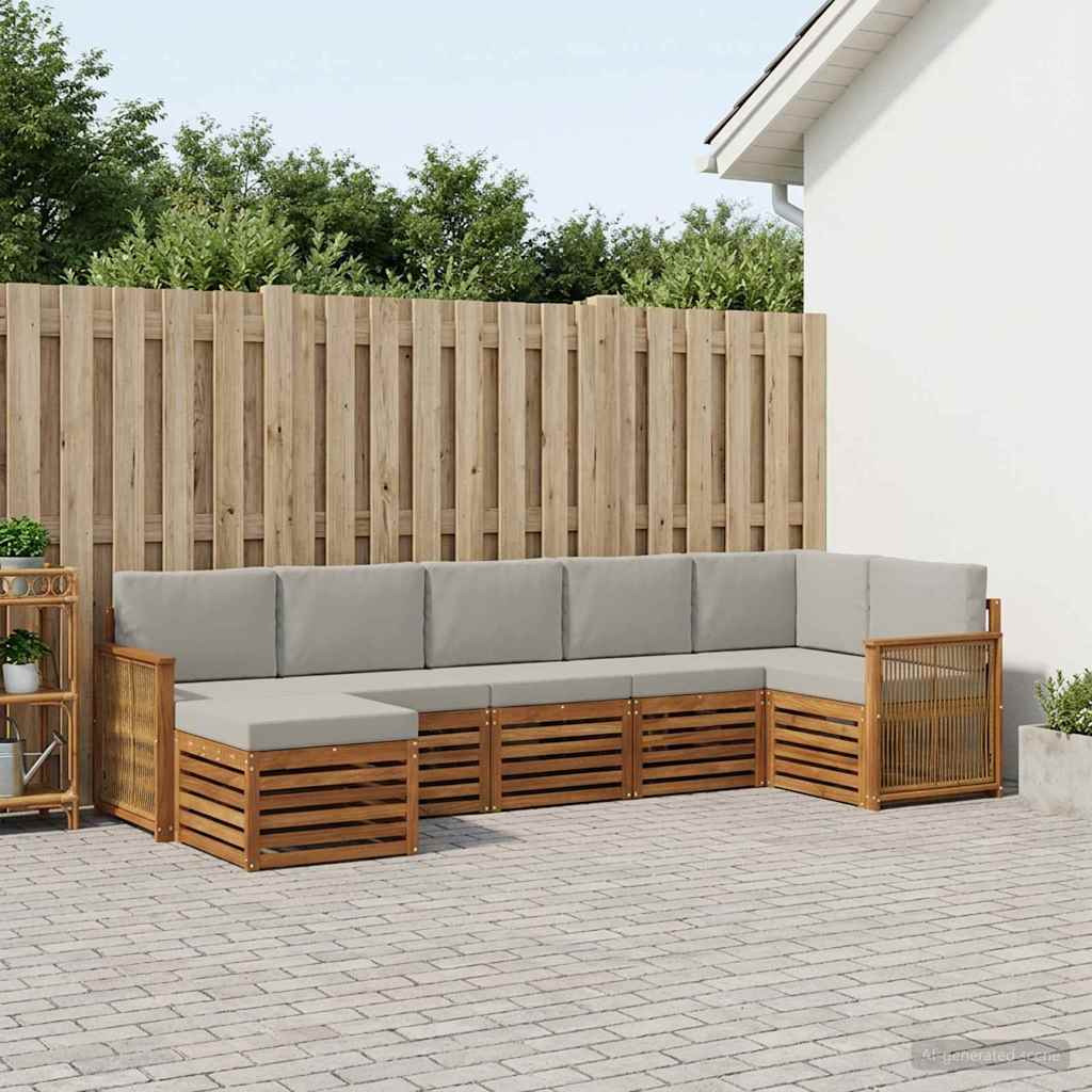 vidaXL Conjunto de sofás de exterior 6 uds. Natural y Gris Claro