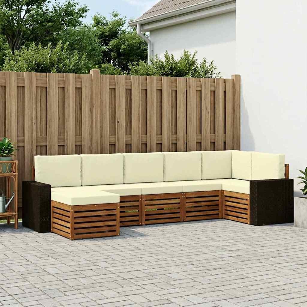 vidaXL Conjunto de sofás de exterior 7 uds. Natural y Crema