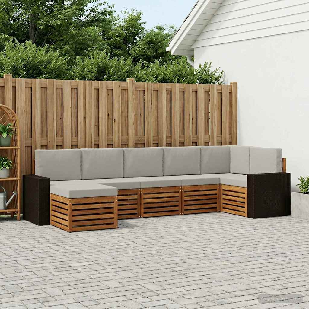 vidaXL Conjunto de sofás de exterior 7 uds. Natural y Gris Claro