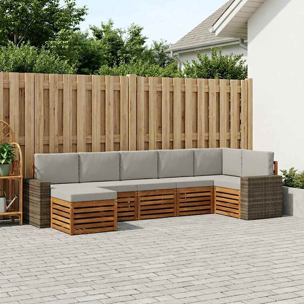 vidaXL Conjunto de sofás de exterior 7 uds. Natural y Gris Claro