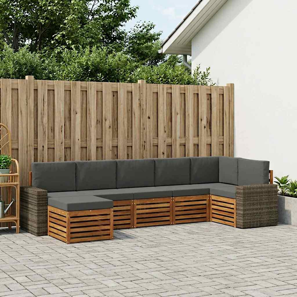 vidaXL Conjunto de sofás de exterior 7 uds. Natural y Antracita