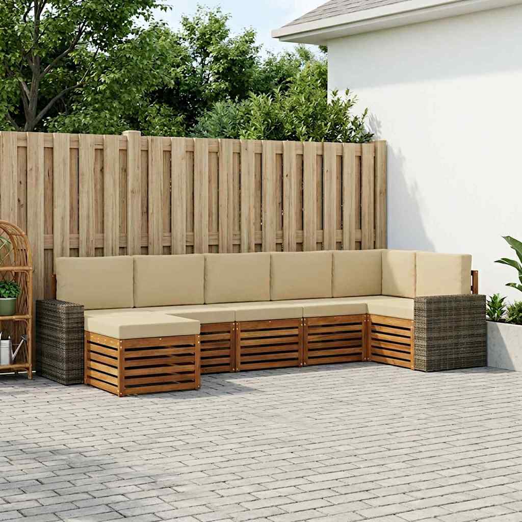 vidaXL Conjunto de sofás de exterior 7 uds. Natural y Beige