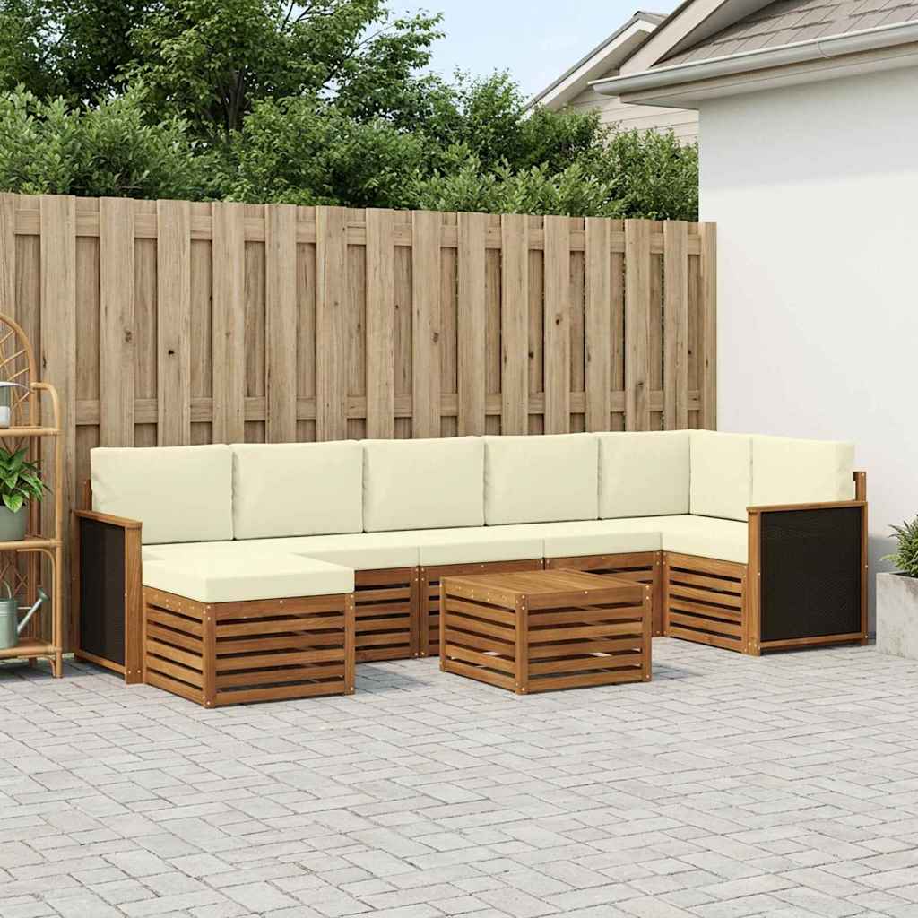 vidaXL Conjunto de sofás de exterior 7 uds. Natural y Crema