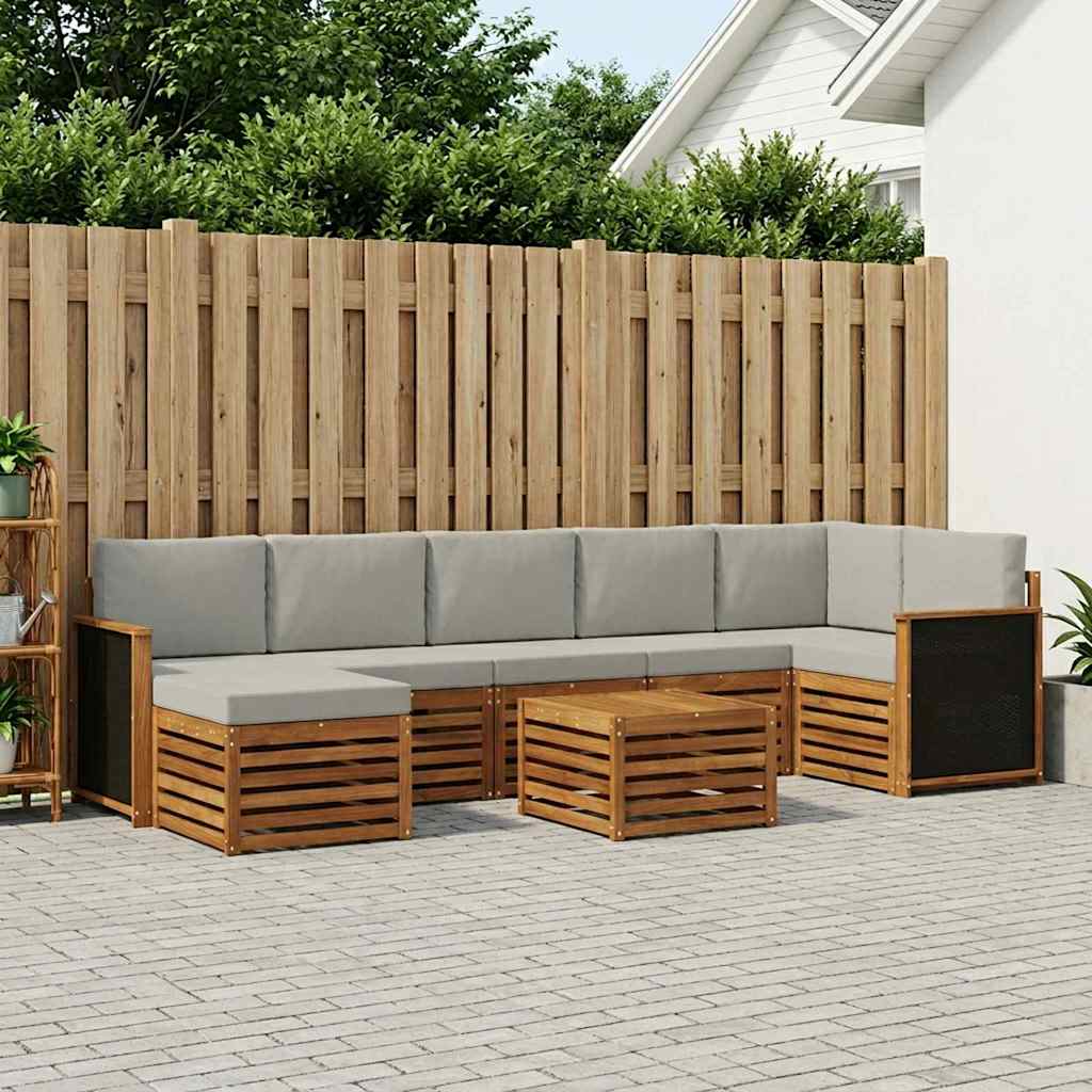 vidaXL Conjunto de sofás de exterior 7 uds. Natural y Gris Claro