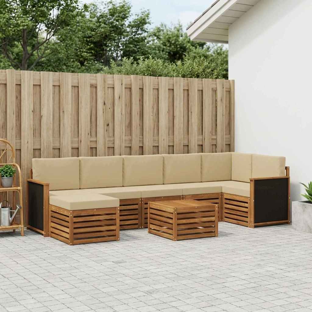 vidaXL Conjunto de sofás de exterior 7 uds. Natural