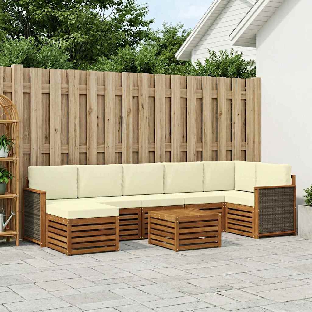 vidaXL Conjunto de sofás de exterior 7 uds. Natural y Crema
