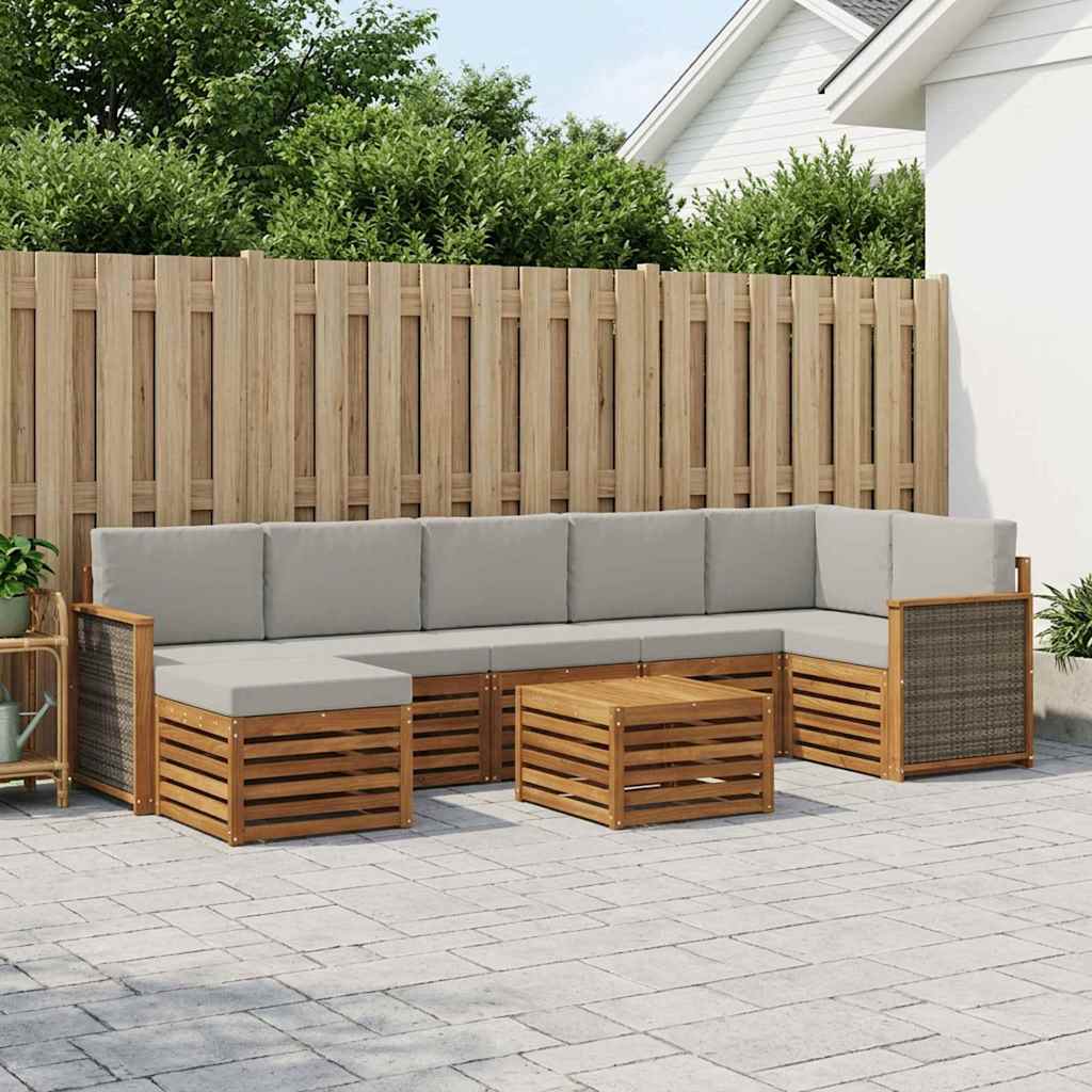 vidaXL Conjunto de sofás de exterior 7 uds. Natural y Gris Claro