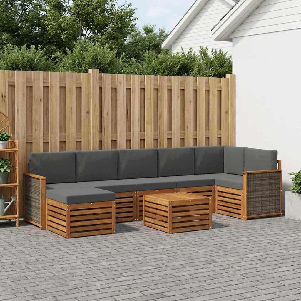 vidaXL Conjunto de sofás de exterior 7 uds. Natural y Antracita