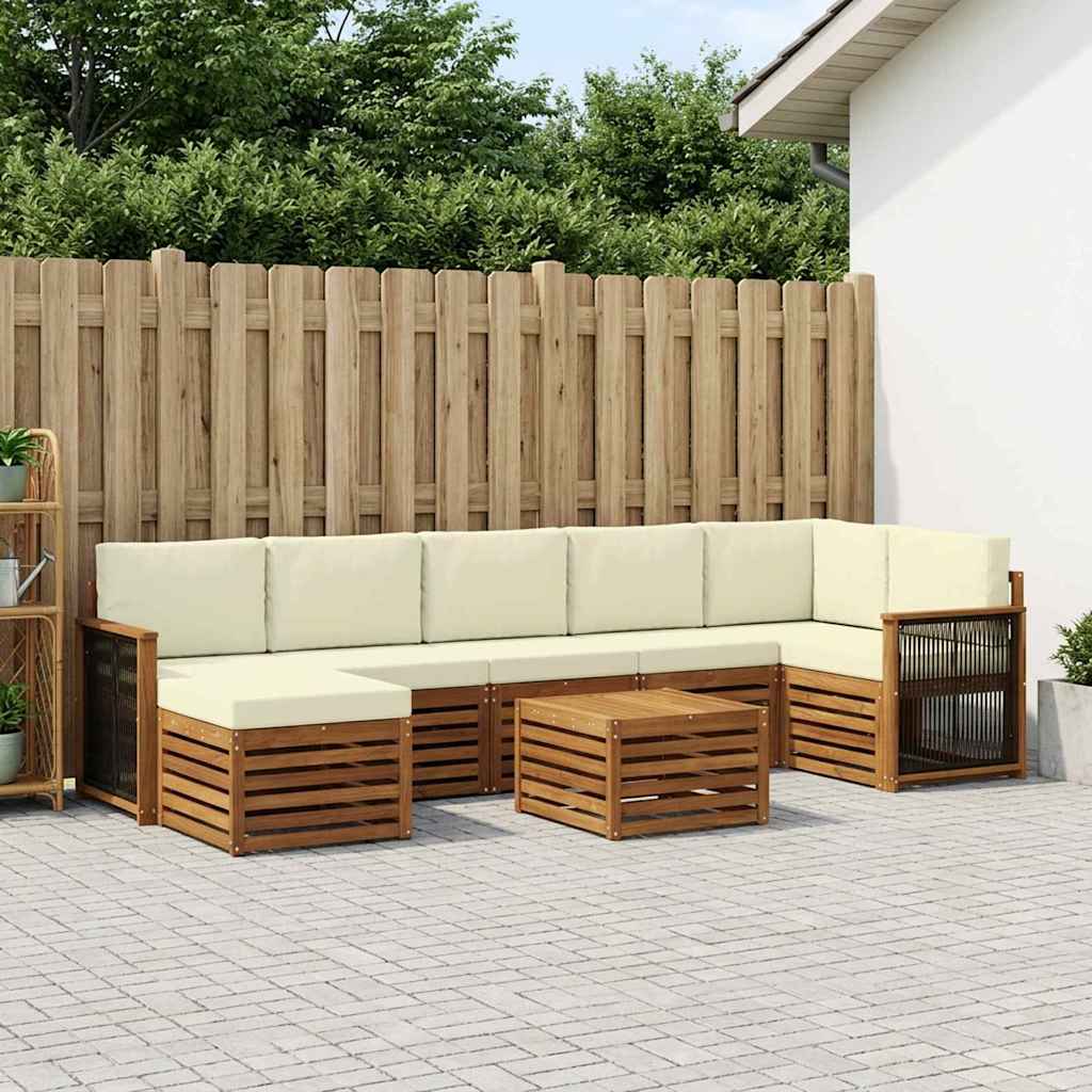 vidaXL Conjunto de sofás de exterior 7 uds. Natural y Crema