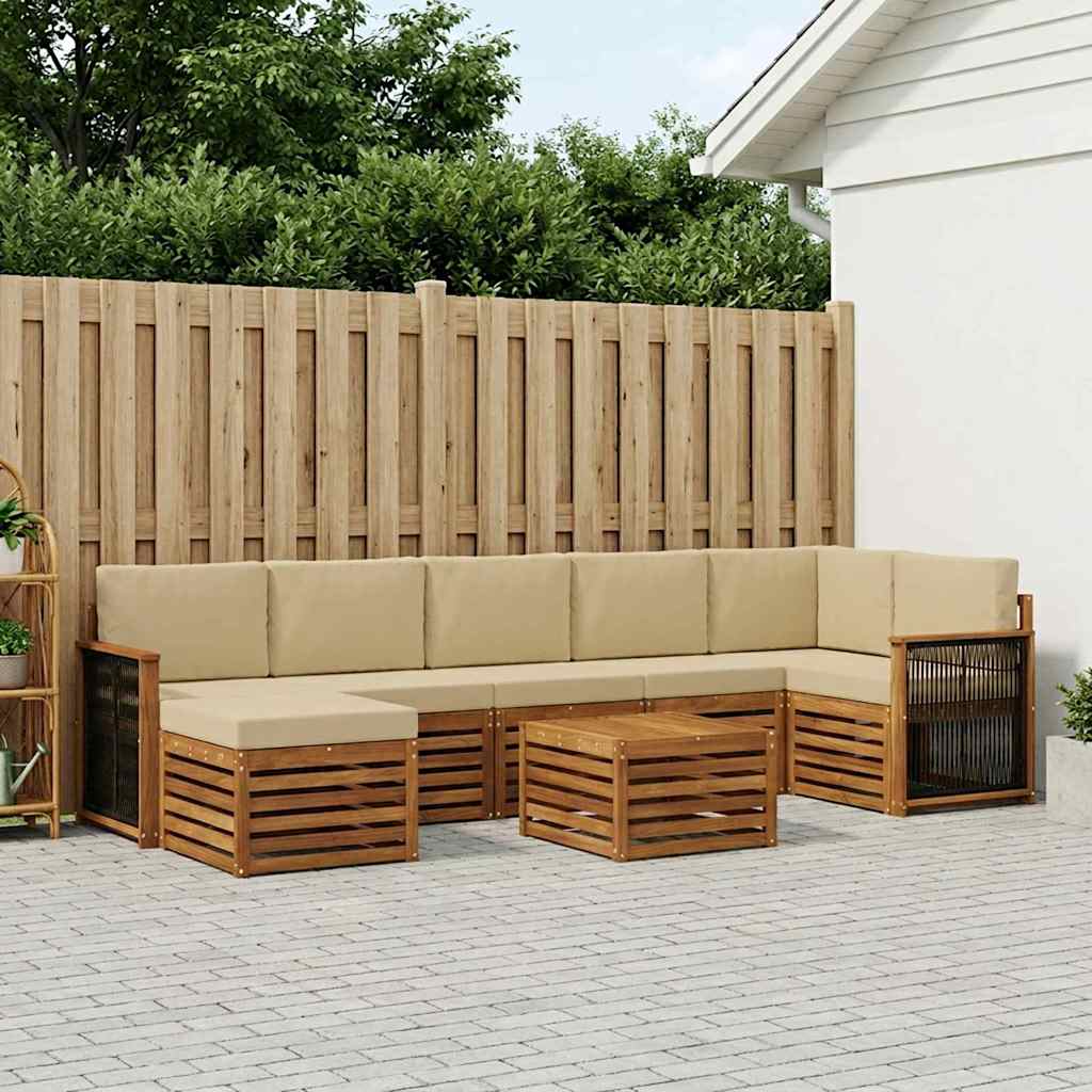 vidaXL Conjunto de sofás de exterior 7 uds. Natural