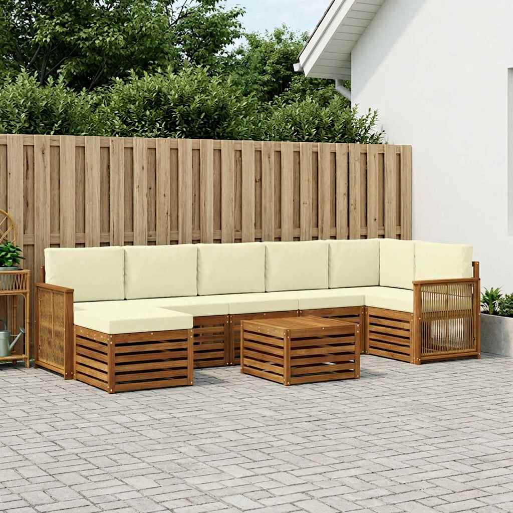 vidaXL Conjunto de sofás de exterior 7 uds. Natural y Crema