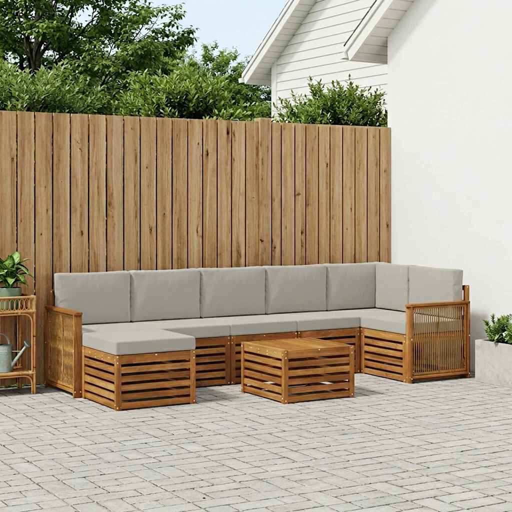 vidaXL Conjunto de sofás de exterior 7 uds. Natural y Gris Claro