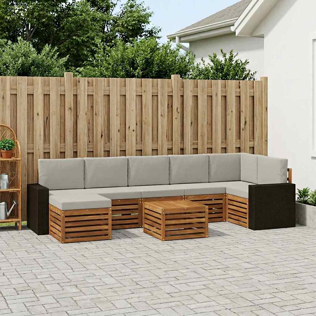 vidaXL Conjunto de sofás de exterior 8 uds. Natural y Gris Claro