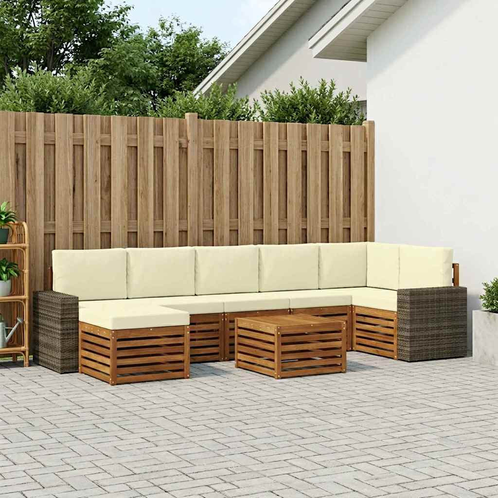 vidaXL Conjunto de sofás de exterior 8 uds. Natural y Crema