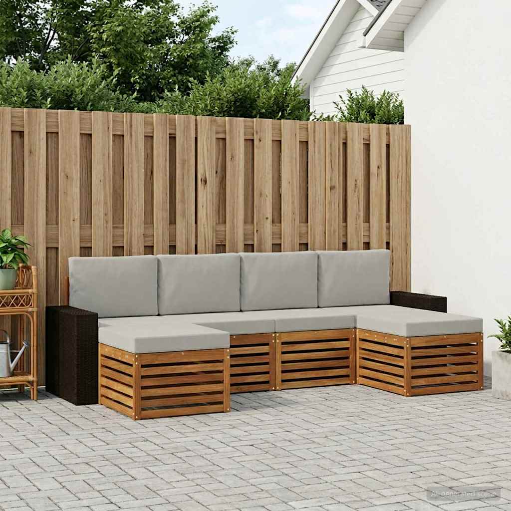 vidaXL Conjunto de sofás de exterior 6 uds. Natural y Gris Claro
