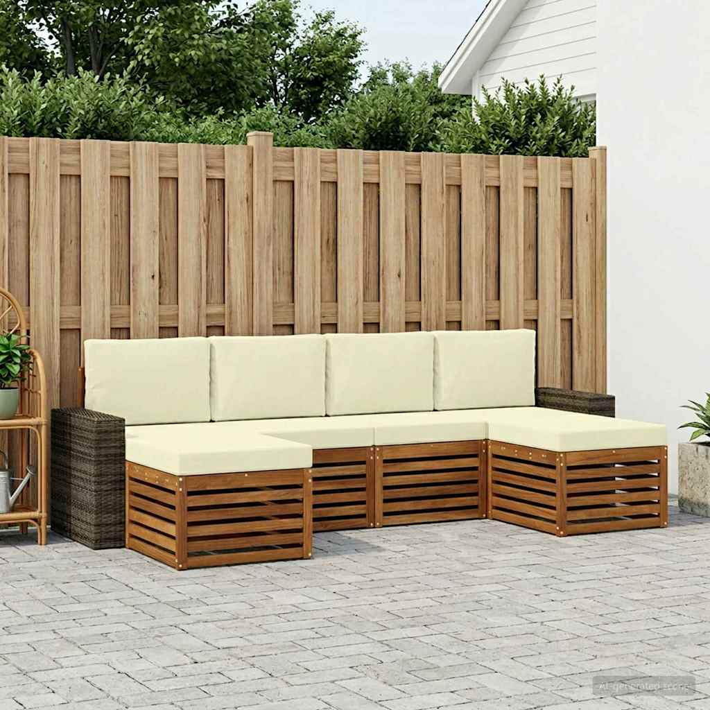 vidaXL Conjunto de sofás de exterior 6 uds. Natural y Crema
