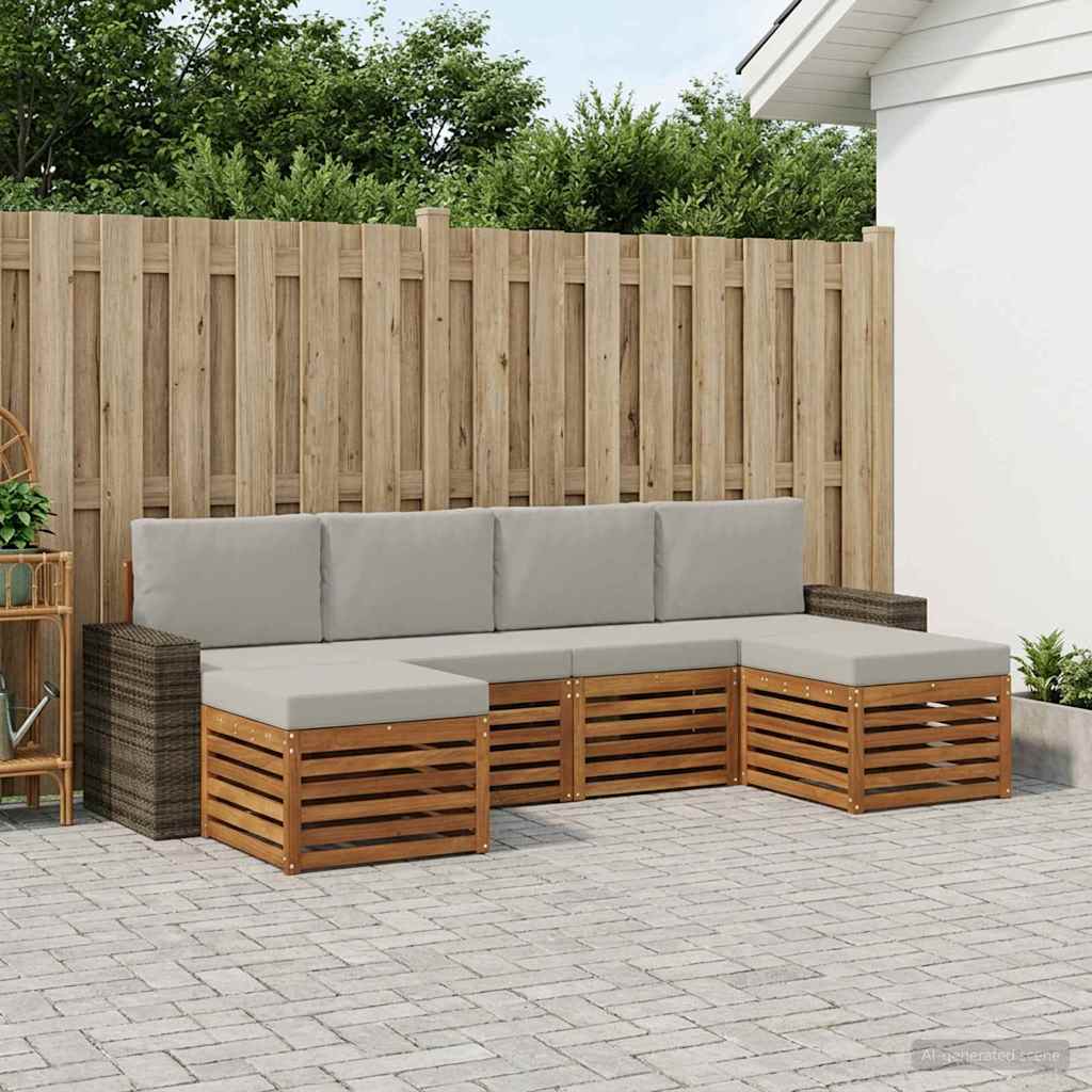vidaXL Conjunto de sofás de exterior 6 uds. Natural y Gris Claro