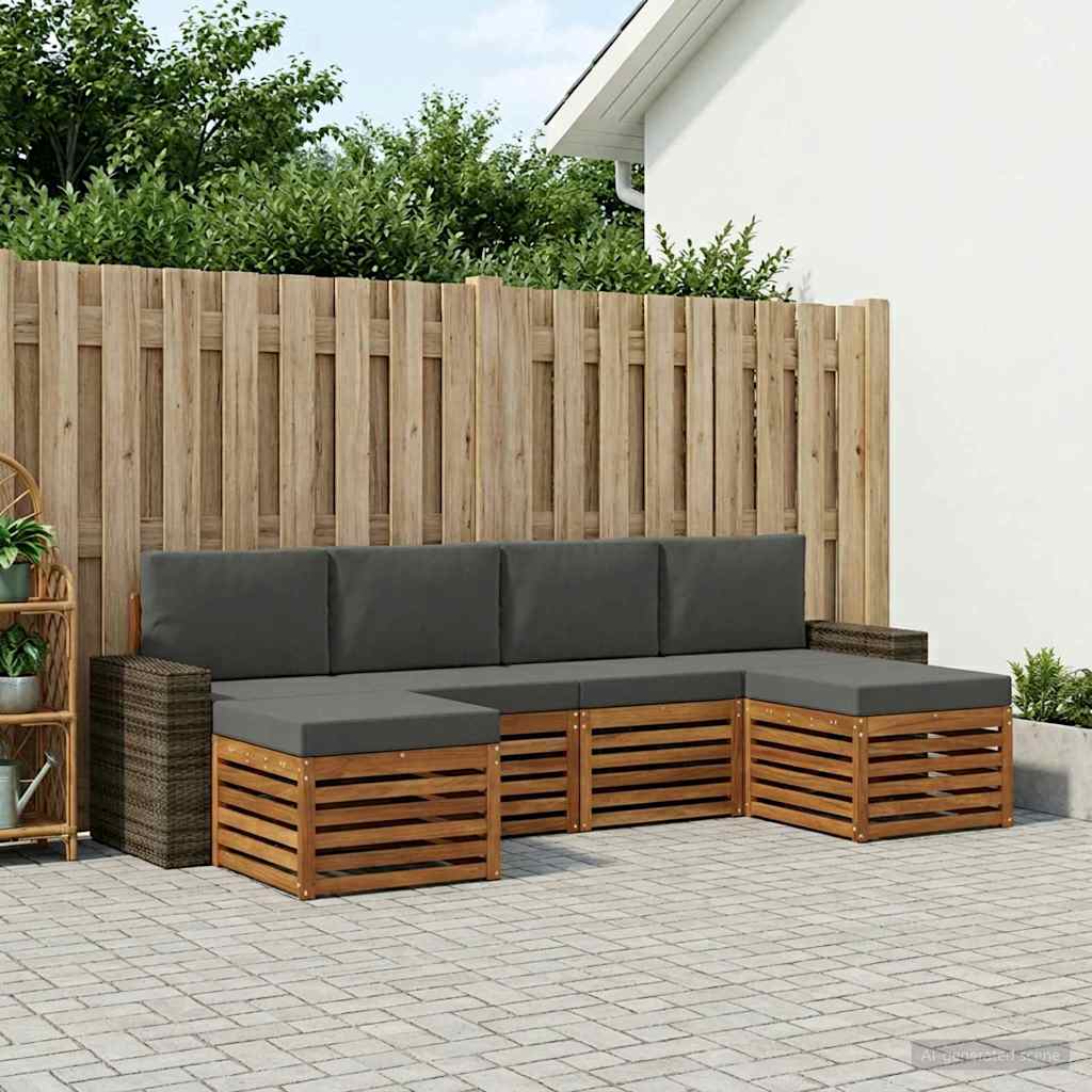 vidaXL Conjunto de sofás de exterior 6 uds. Natural y Antracita